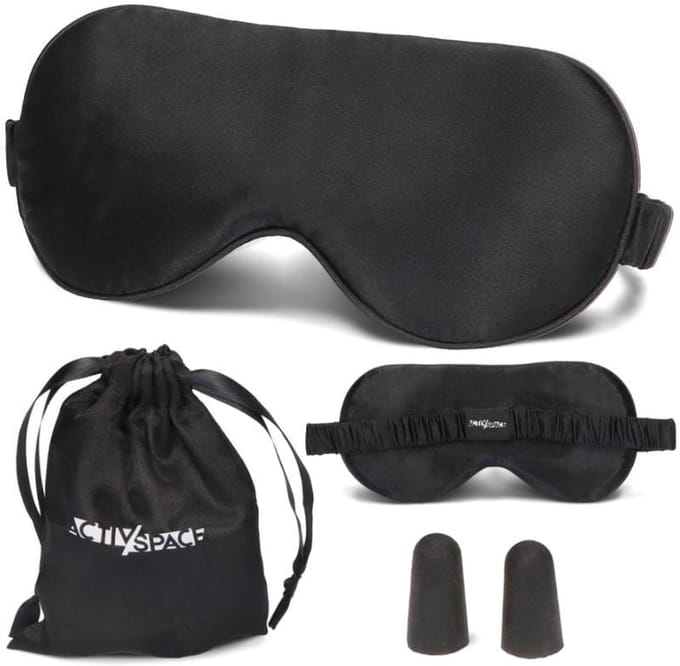 Activ Space - Zijde Slaapmasker - Zwart - Comfortabel - Met Verstelbare Elastische Band