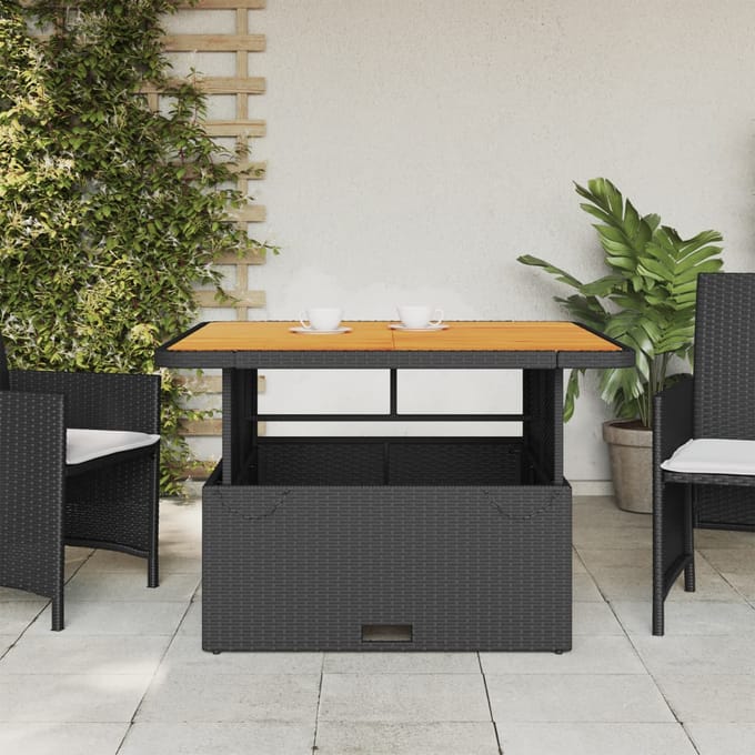 vidaXL - Tuintafel - 110x110x71 - cm - poly - rattan - en - massief - acaciahout - zwart