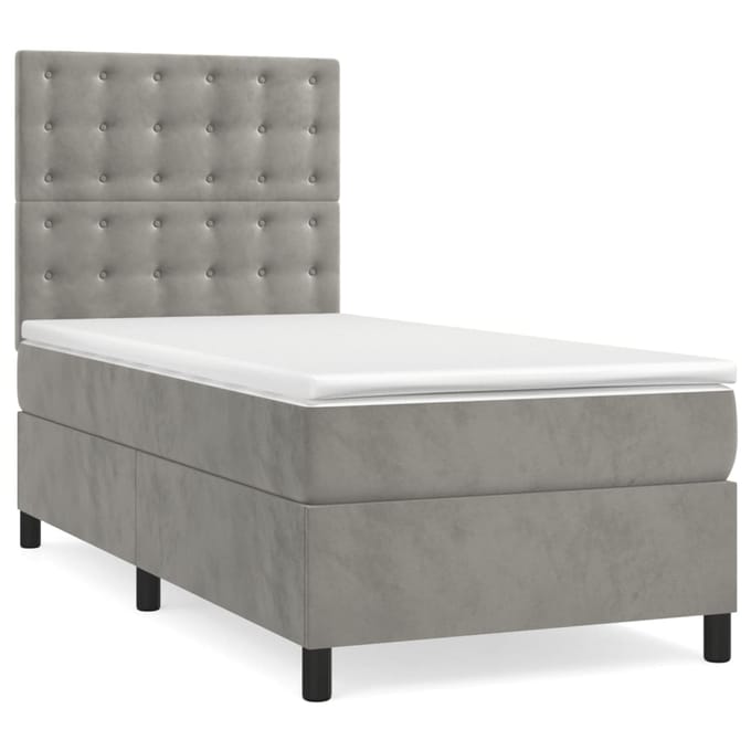 vidaXL - Boxspring - met - matras - en - LED - fluweel - lichtgrijs - 80x200 - cm