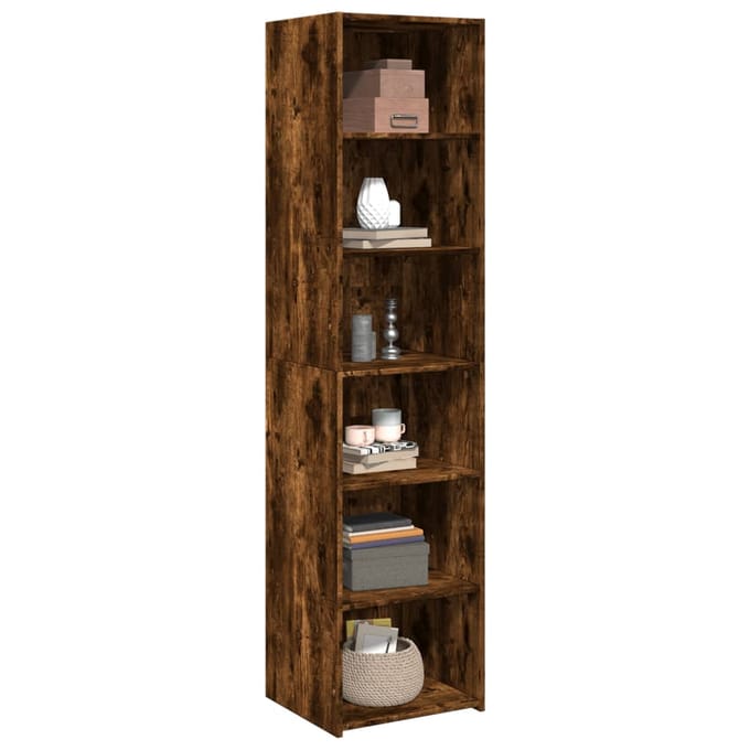 vidaXL - Hoge - kast - 45x41x185 - cm - bewerkt - hout - gerookt - eikenkleurig