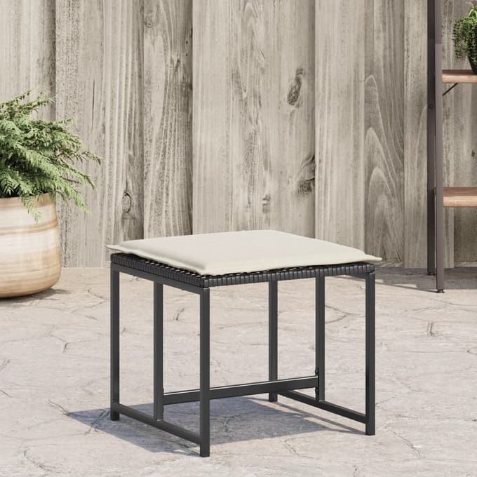 vidaXL - Tuinkrukken - met - kussens - 4 - st - poly - rattan - zwart