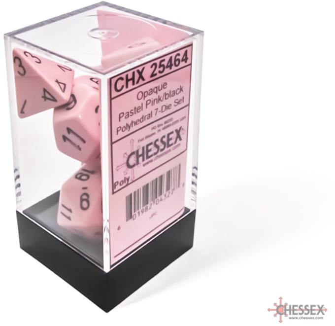 Chessex 7-Die set Opaque Pastel - Pink/Black