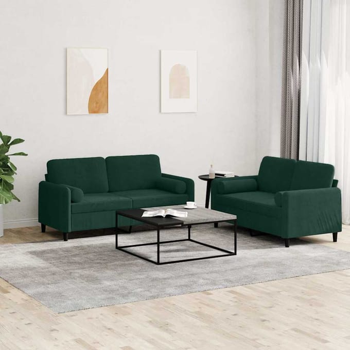 vidaXL - 2-delige - Loungeset - met - kussens - fluweel - donkergroen