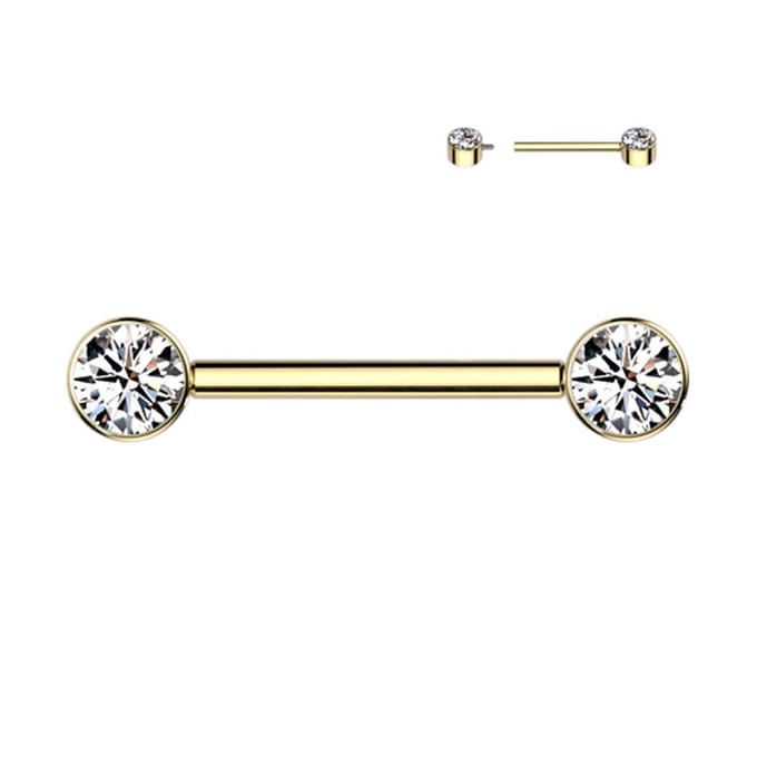 Piercing titanium platte bal ingelegde steen 1.6x14 - goud - LMPiercings