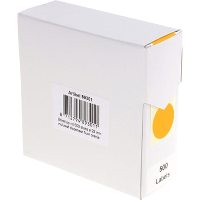 Etiket Rillprint 25mm op rol fluor oranje 500 stuks