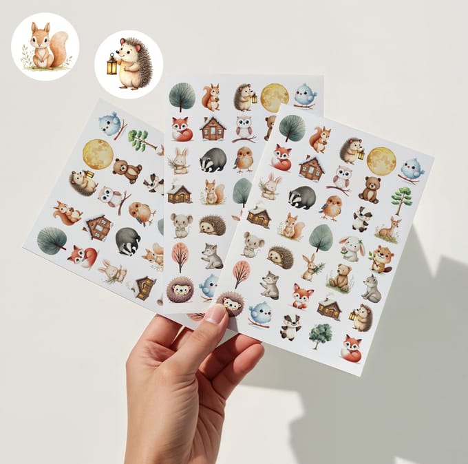 Bosdiertjes Stickers – 3 Stickervellen Herfst - Knutselen Herfst - Stickers Kinderen
