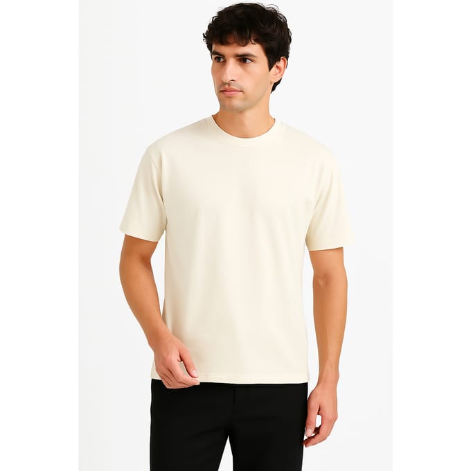 JUSTEVER 100% katoenen oversized T-shirt met ronde hals, beige - Alpha