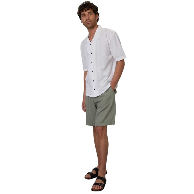 Threadbare Heren Geborduurde Kraag Korte Mouwen Bowling Shirt (Wit)