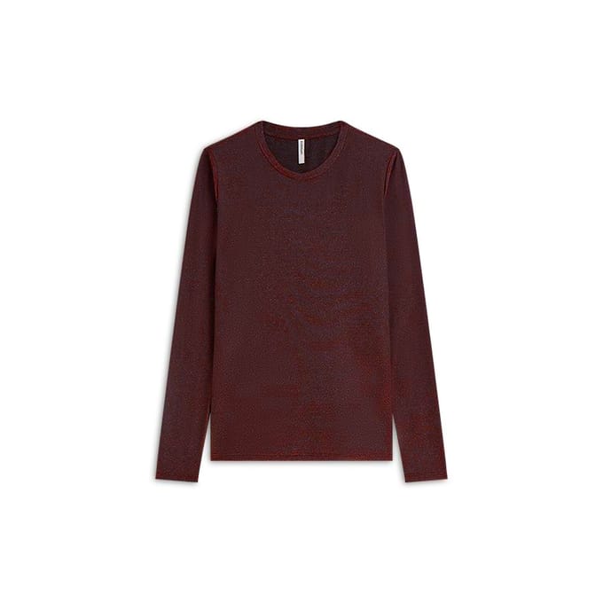 Summum Round Neck Top Long Sleeve Mesh Solid Longsleeves Bordeaux 3s5394-30180