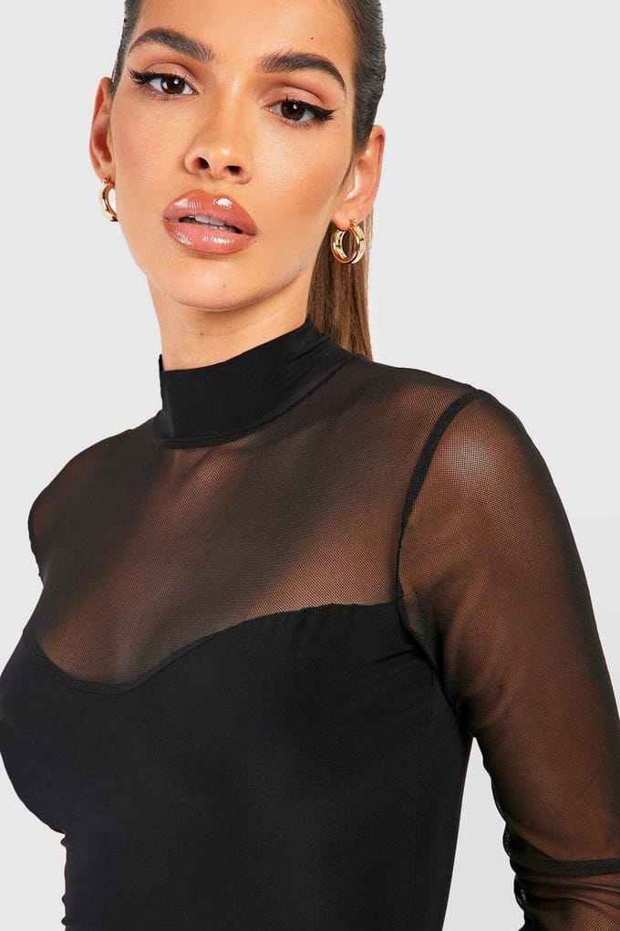 boohoo Dames Mesh Bralet Bodysuit | Zwart | Maat: 40