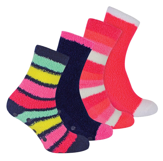 Sock Snob - 4 Paar Dames Gezellige Thermische Bed Sokken met Antislip Grips - Stripe 1