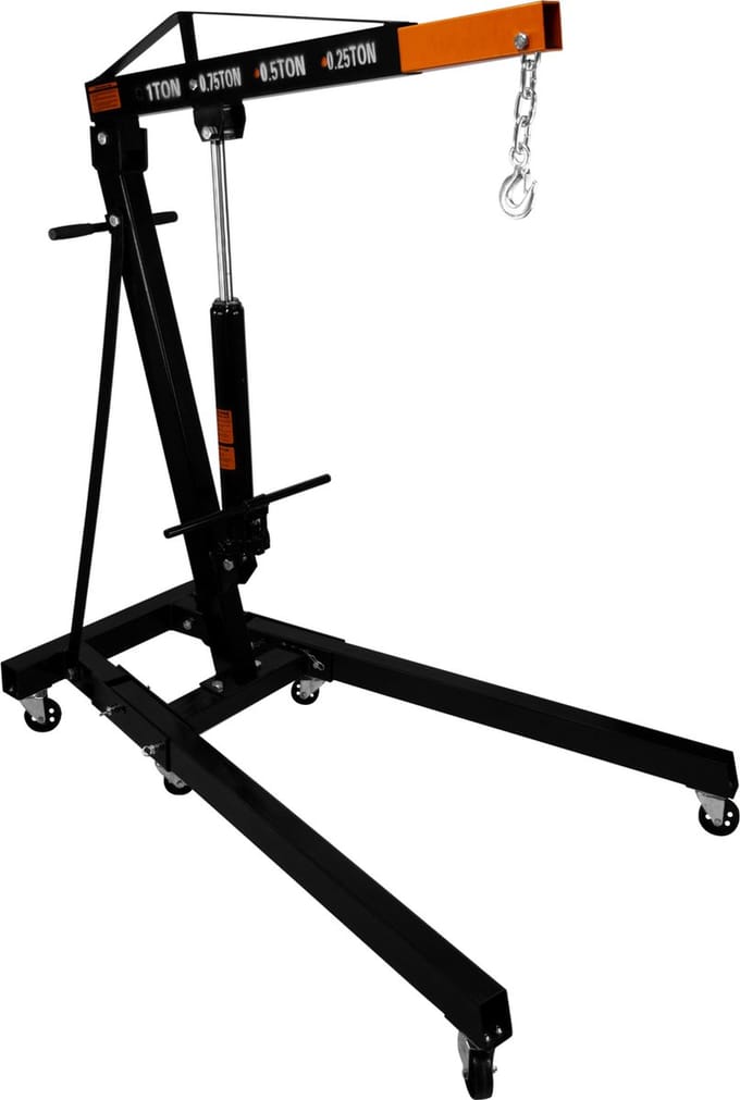 Werkplaatskraan - zwart & oranje - 1 ton - inklapbare poten