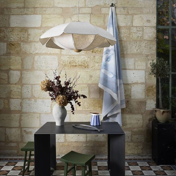 MARKET SET hanglamp Coquillage, 110 cm crèmekleurig, linnen