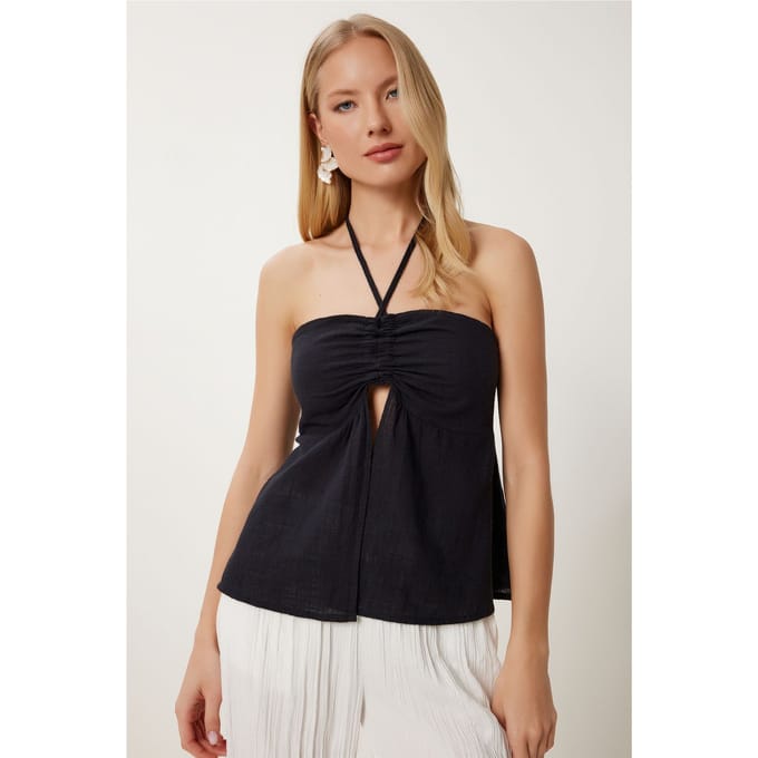 Katoenen off-shoulder halter blouse