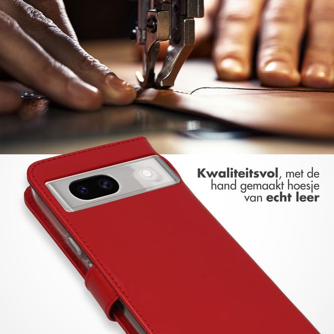 Selencia Hoesje - Geschikt voor Google Pixel 8a - Echt Lederen Bookcase - Rood