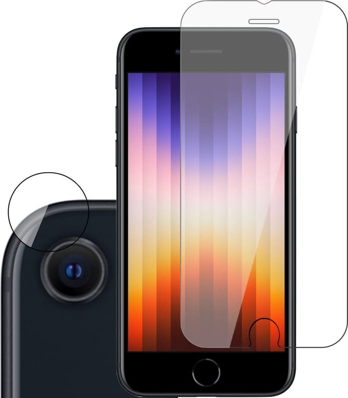 Screenprotector geschikt voor iPhone SE 2022 - Camera Cover - Screen Protector Tempered Glass