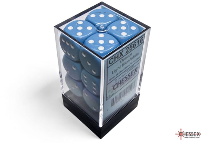 Chessex 12 x D6 Set Opaque 16mm - Light Blue/White