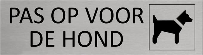 CombiCraft Aluminium deurbordje Pas op voor de hond 165x45mm - per stuk