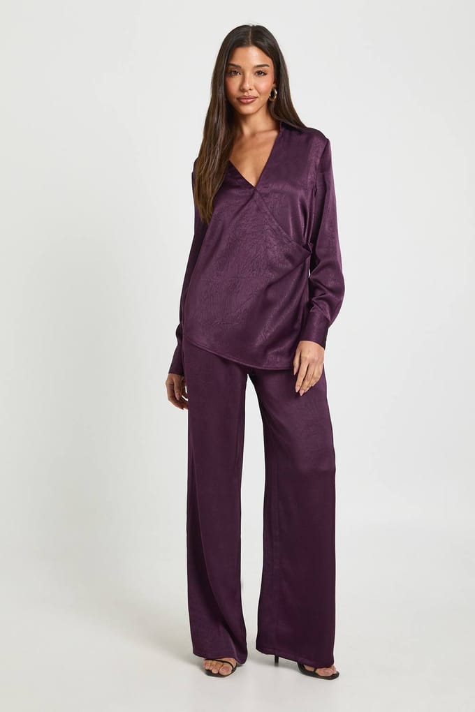 boohoo Dames Wikkel Voorkant Lange Mouw Top | Fig | Maat: 34