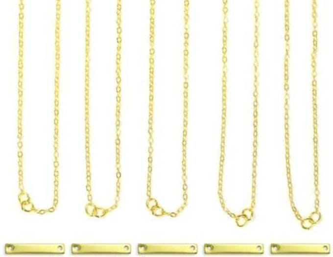 Halskettingset | kleine rechthoek | goudkleurig | 5 stuks