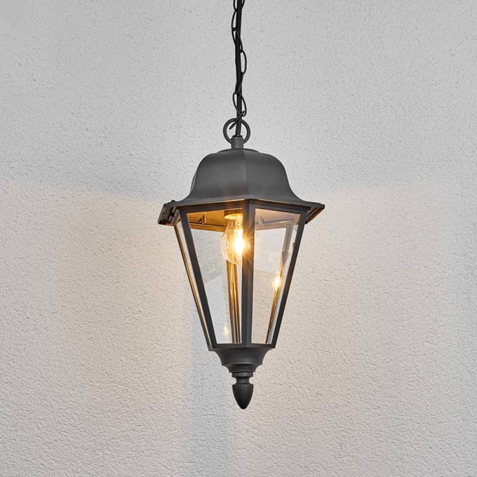 Lindby - Hanglampen buiten - 1licht - Metaal, glas - H: 40 cm - E27 - antraciet, helder