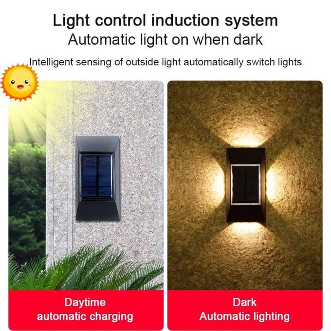 Applique murale solaire à 12 LED pour extérieur, étanche, quatre côtés, éclairage lumineux pour escalier, villa, balcon blanc chaud