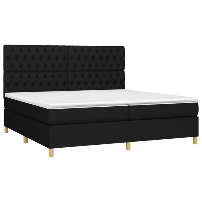 vidaXL - Boxspring - met - matras - en - LED - stof - zwart - 200x200 - cm