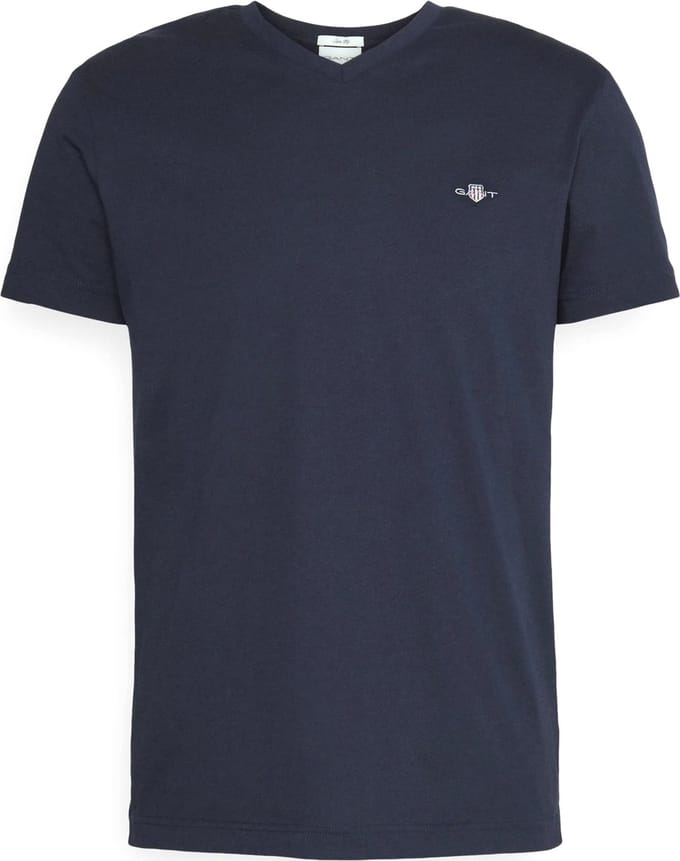 Gant T-Shirt Fine Shield Embroidery Uni V-Neck Avond Blauw / male