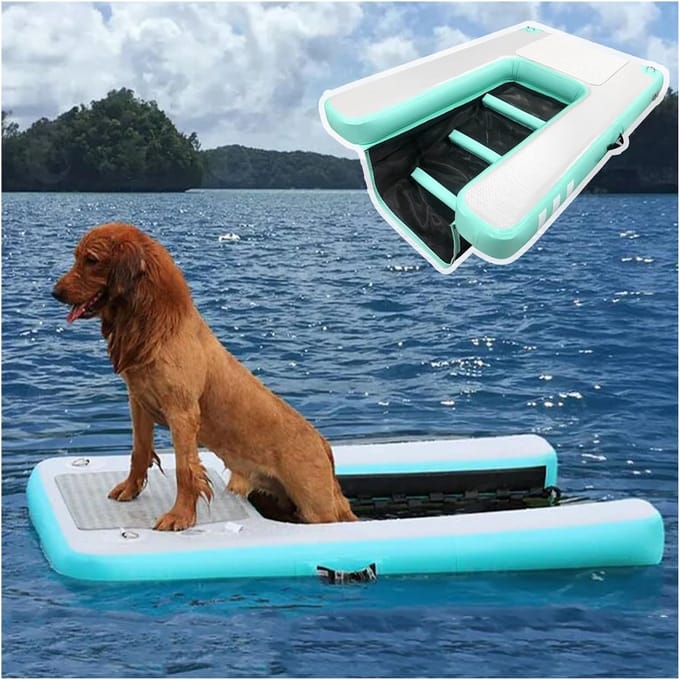 Hondentrap Opblaasbaar - Platform Helling - Veilig Water In - Scheurvast PVC - 150 x 100 cm - Groen