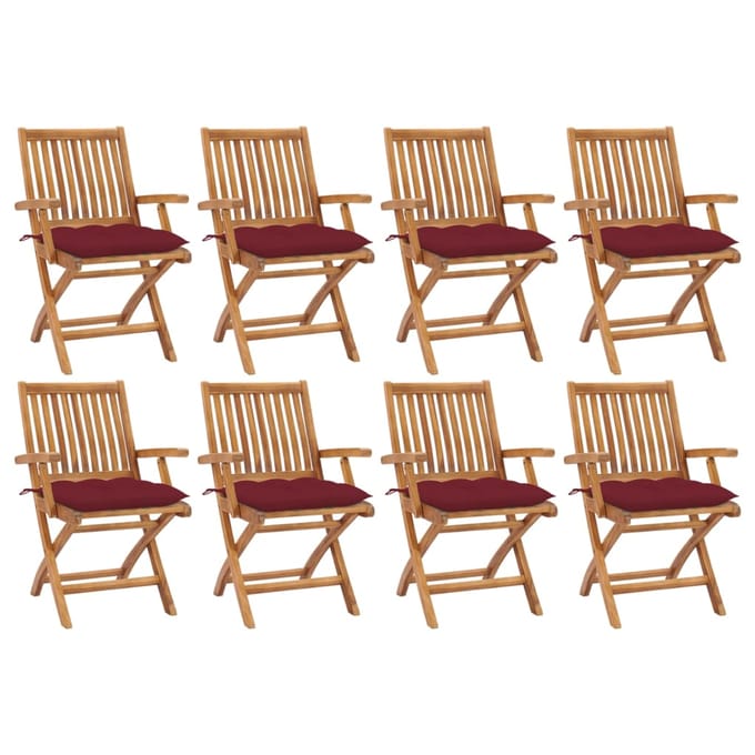 vidaXL - Opklapbare - stoelen - met - kussens, - 8 - stuks, - massief - teakhout