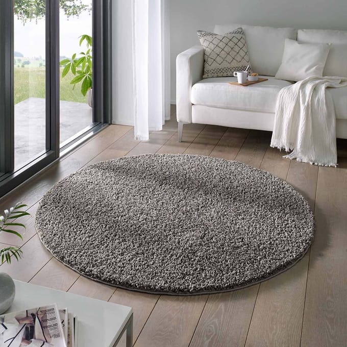 Rond hoogpolig vloerkleed - Classic donkergrijs 120