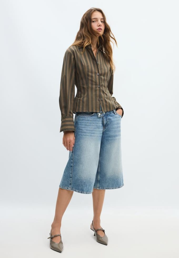 Stradivarius Gestreept overhemd  Kaki XS