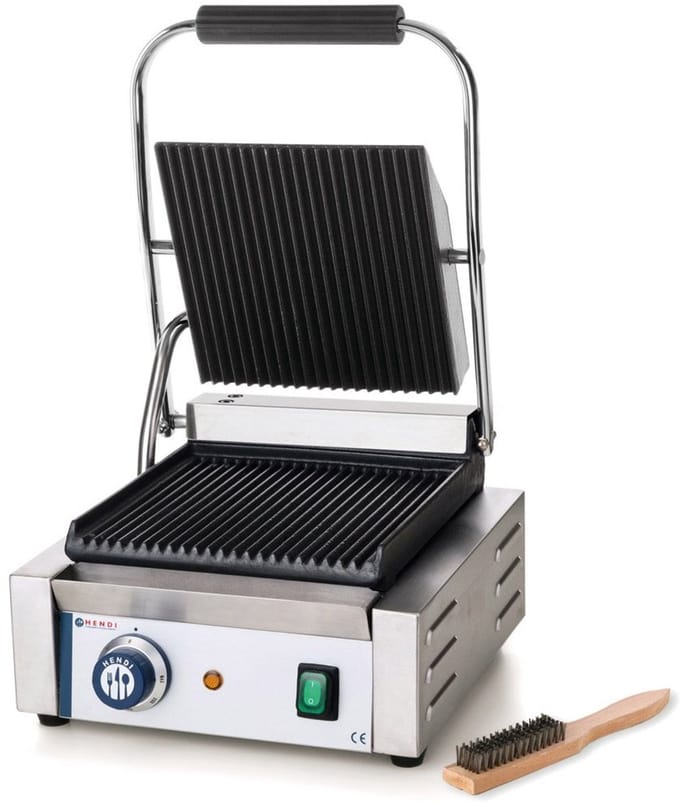 Professionele Enkele Contactgrill met Geribbelde Plaat en Hoge Temperatuur