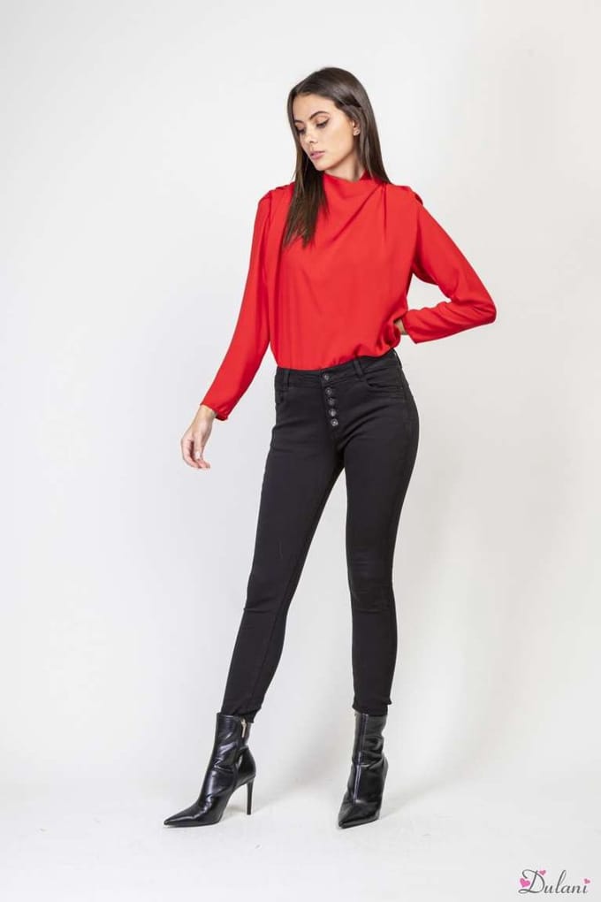 Broek Toxik3 met hoge taille zwart 5 button slim fit