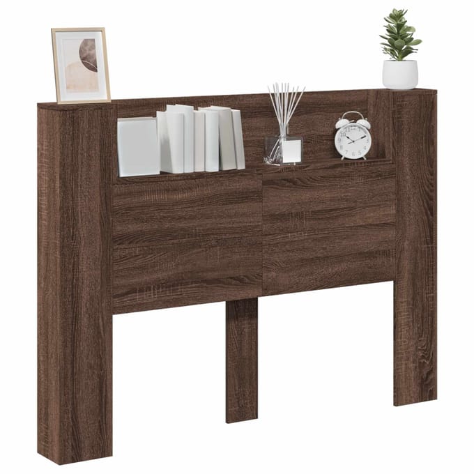 vidaXL - Opslag - hoofdeinde - met - LED - Bruin - eiken - Bewerkt - hout