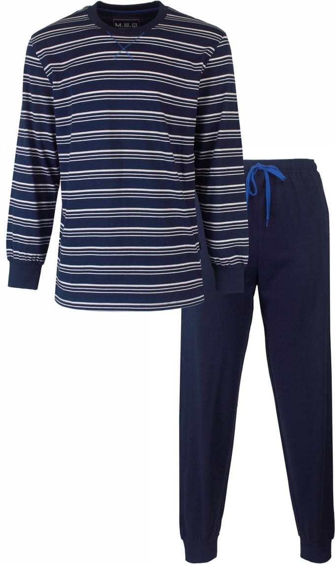 MEQ Heren Pyjama - Gestreept Dessin - Borstzakje - Blauw - Maat 3XL