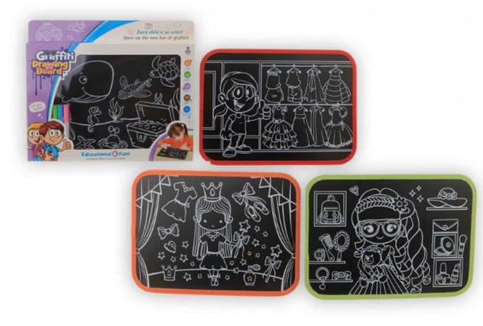 Jonotoys Tekenbord Graffitti Junior 25 X 29 Cm Zwart 4-delig
