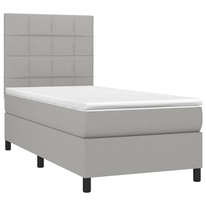 vidaXL - Boxspring - met - matras - en - LED - stof - lichtgrijs - 90x200 - cm