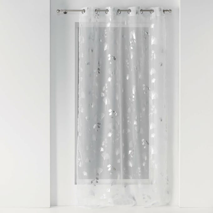 Glasgordijn 140 cm x 240 cm Silver Flowers White