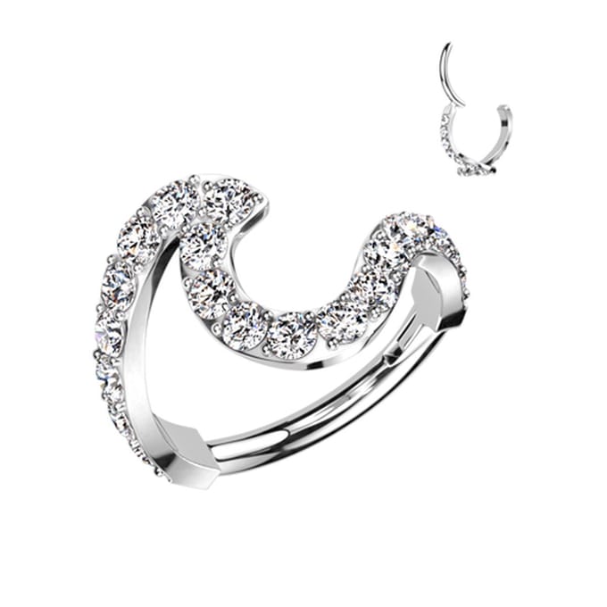 Piercing PVD swish wave gemmed clicker 1.2x8 - zilver - LMPiercings