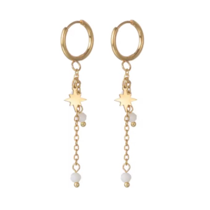 Oorbellen-star-wit-goudkleurig- 5 cm- Charme Bijoux