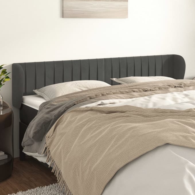 vidaXL - Hoofdbord - met - randen - 203x23x78/88 - cm - fluweel - donkergrijs