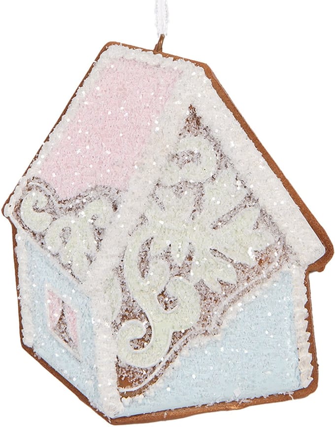Clayre & Eef Kersthanger Gingerbread house 9x1x10 cm Blauw Roze Kunststof