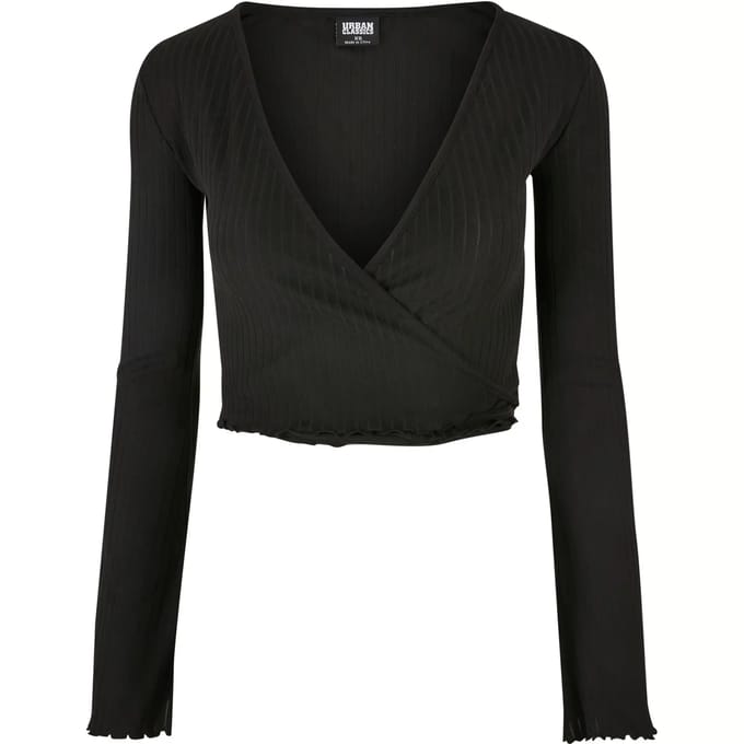 Urban Classics - Cropped Rib Wrapped Longsleeve top - L - Zwart