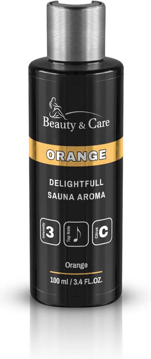 Beauty & Care - Sinaasappel sauna opgiet - 100 ml. zwarte fles met klepdop - Saunageur - voor een frisse, citrusgeur in de sauna