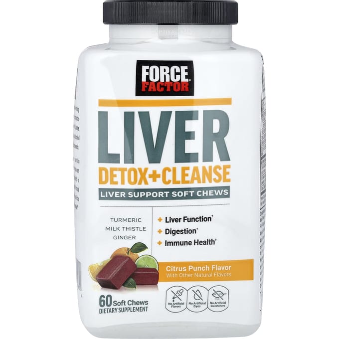 Force Factor, Lever Detox + Reiniging, Citrus Punch, 60 Zachte Kauwsnoepjes