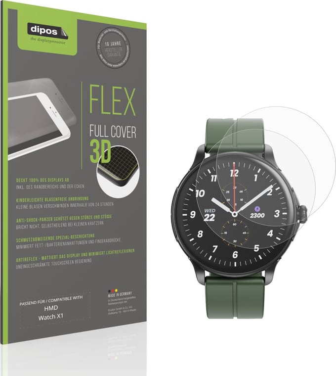 dipos FLEX – 2x Matte Screenprotector geschikt voor HMD Watch X1 | Volledige Schermbescherming | Case-Friendly