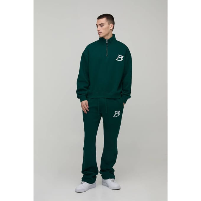 Oversized Boxy B 1/4 ritssluiting gestapeld trainingspak | Forest | Size Large