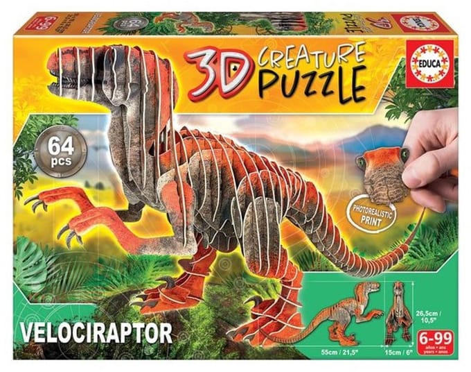 Puzzle 3D - EDUCA - Velociraptor - Dessins animés et BD - Moins de 100 pièces - Orange schoon