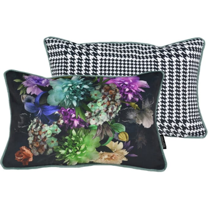Gek op kussens! Sierkussen velvet pied-de-poule flower | 30 x 50 cm | polyester